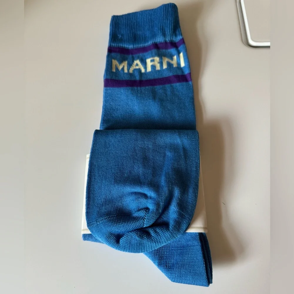 MARNI Blue Jacquard Socks Size Large, 44-45 IT NWT - Picture 2 of 4
